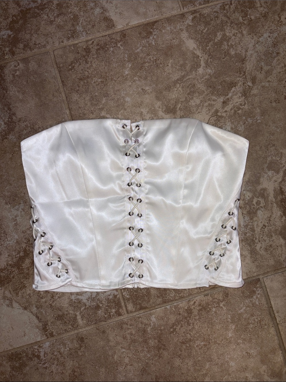 Meduse White Satin Lace-Up Corset Style Bodysuit